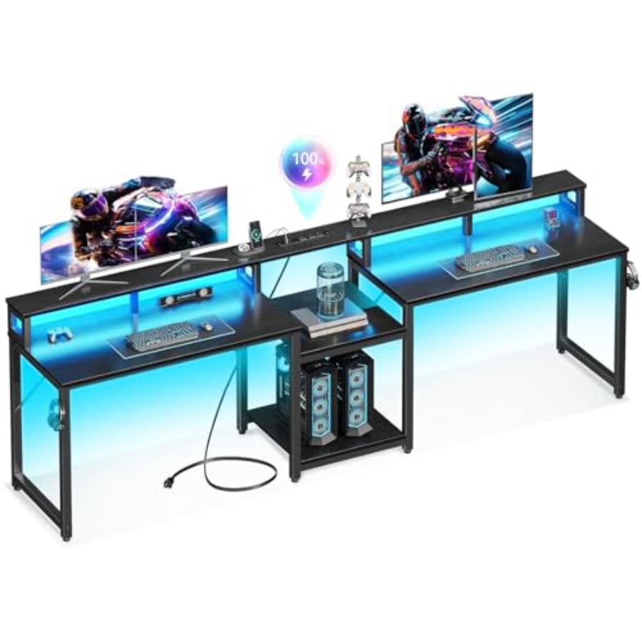 Desk Setup L Shaped - Gaming-Schreibtisch für 2 Personen, 98 Zoll